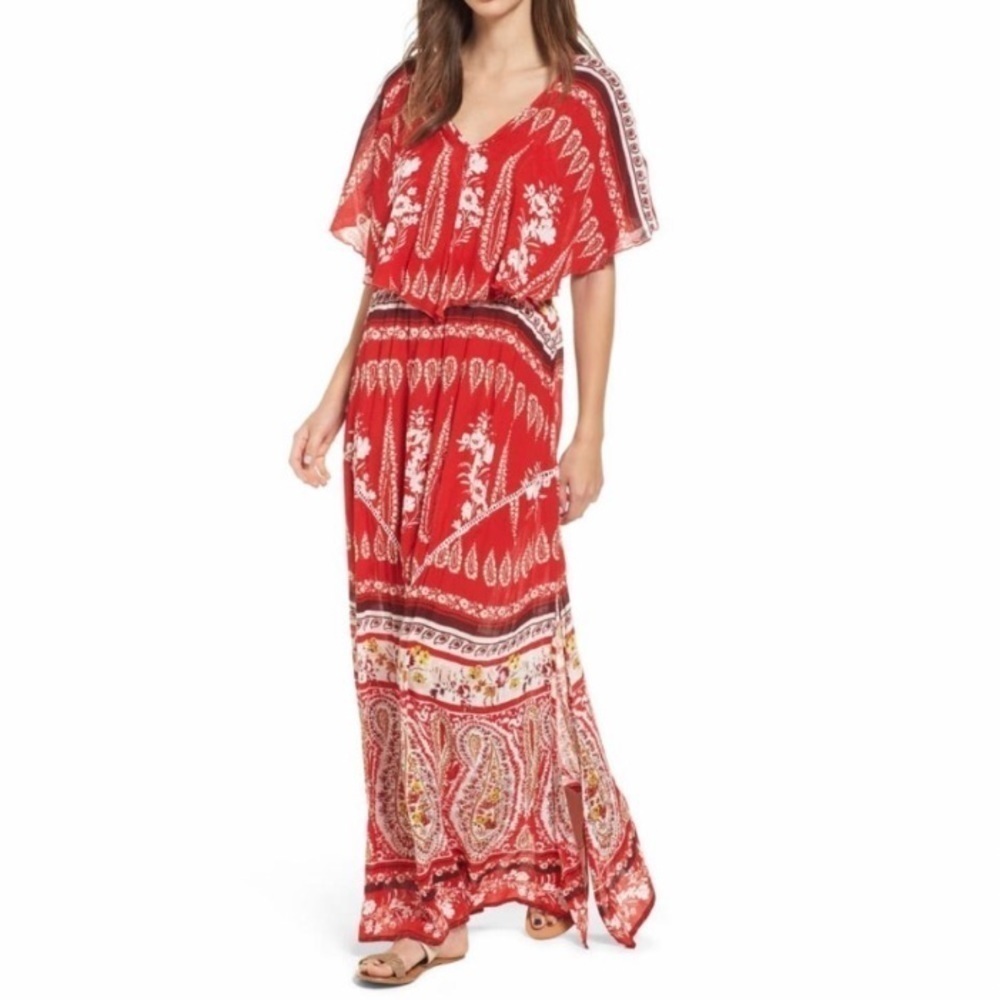 NWT RAGA Dress Luisa Paisley Print Maxi Red & White Bohemian